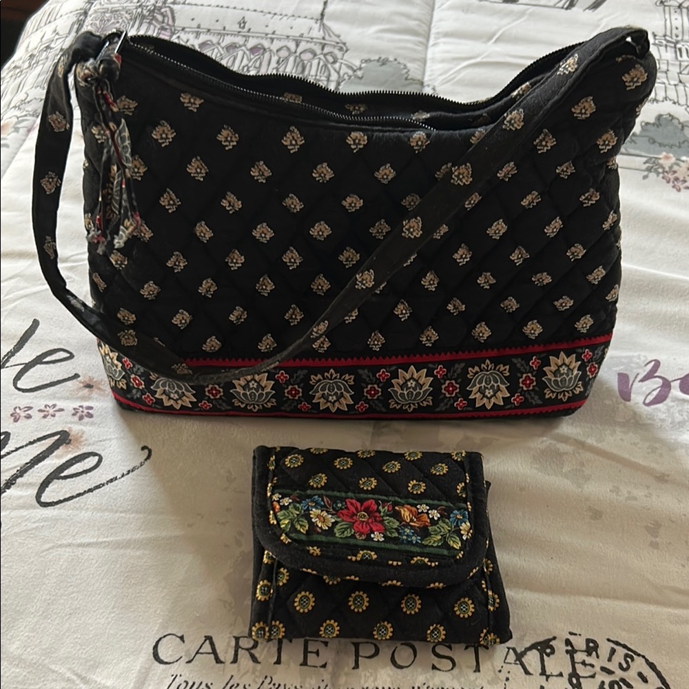Vera Bradley Floral Black Women's Bag with wallet